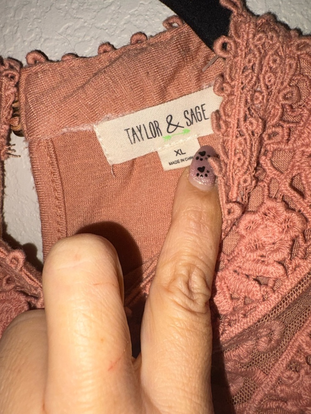 Taylor & Sage Sleeveless Lace Yoke Tank - Dusty Rose - Picture 3 of 7